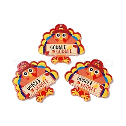 Thanksgiving Day Translucent Resin Pendants, Turkey Charms, Coral, 39x40x2.5mm, Hole: 1.2mm