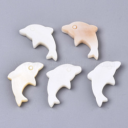 Natural Freshwater Shell Beads, Half Drilled, Dolphin, Creamy White, 14x24~25x3mm, Half Hole: 1mm