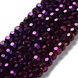 Faceted(32 Facets) Electroplate Glass Bead Strands, Round, Purple Plated, 6x5mm, Hole: 1mm, about 100pcs/strand, 21 inch