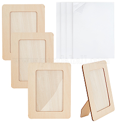 Olycraft 4Pcs Unfinished Natural Wood Photo Frames, Table Top Picture Frames, for Arts and Crafts DIY Painting Projects, with 4Pcs Custom Transparent PVC Picture Frame Hard Sheets, Rectangle, 225x170x7mm, Inner Diameter: 155x103mm, Sheets: 115x160x0.3mm