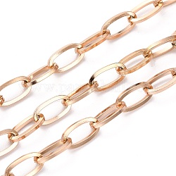 Ion Plating(IP) 304 Stainless Steel Paperclip Chain, Unwelded, with Spool, Oval, Rose Gold, 10x5x1mm, 32.8 Feet(10m)/roll