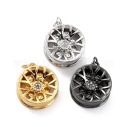 Brass Micro Pave Cubic Zirconia Pendant, Long-Lasting Plated, Flat Round, Mixed Color, 19x16.5x6.5mm, Hole: 3.6mm