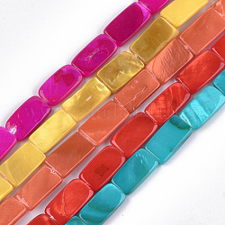 Spray Painted Freshwater Shell Beads, Rectangle, Mixed Color, 14~15x7~8.5x3mm, Hole: 0.5mm, about 20~26pcs/strand, 12 inch~15.5 inch
