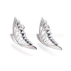 304 Stainless Steel Stud Earrings, Hypoallergenic Earrings, with Ear Nuts/Earring Back, Butterfly, Stainless Steel Color, 31.5x13x2.5mm, Pin: 0.6mm, 6pairs/card