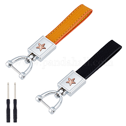 WADORN® 2 Sets 2 Colors  Cowhide Leather Keychains, with Alloy Finding & Screwdriver, Mixed Color, 12.7x2.7cm, 1 set/color
