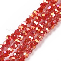 Brins de perles de verre galvanisées à facettes (32 facettes) rondes entièrement plaquées, pourpre plaqué, 4mm, Trou: 1mm, Environ 100 pcs/chapelet, 14.9 pouce