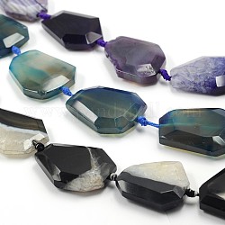 Dyed Natural Agate Bead Strands, Faceted Trapezoid, Mixed Color, 26~45x22~34x8~10mm, Hole: 2mm, about 8pcs/strand, 15.6inch