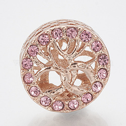 Perles européennes en alliage avec strass, Perles avec un grand trou   , creux, colonne, or rose, rose clair, 11.5x9mm, Trou: 5mm