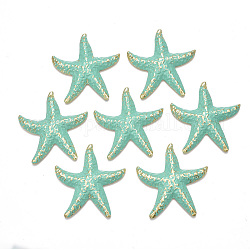 Gros pendentifs en fer peint par pulvérisation, étoile de mer / étoiles de mer, or clair, aigue-marine moyenne, 50x47x6mm, Trou: 1.2mm