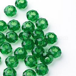 ガラスヨーロピアンビーズ  大穴ビーズ  芯金がない  ロンデル  濃い緑  14x8mm  穴：5mm