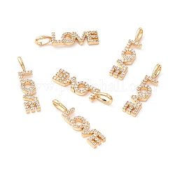 Brass Micro Pave Clear Cubic Zirconia Pendants, Long-Lasting Plated, Lead Free & Cadmium Free & Nickel Free, Love Word Shape, Mother's Day, Real 18K Gold Plated, 23.5x5.5x2mm, Hole: 3x4.5mm
