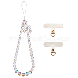 Round Synthetic Moonstone Beaded Mobile Straps, Nylon Cord with TPU Mobile Phone Lanyard Patch Mobile Accessories Decor, WhiteSmoke, 23cm