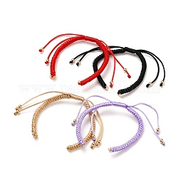 Fabrication de bracelet en nylon tressé réglable, avec 304 anneaux ouverts en acier inoxydable et perles rondes en laiton, or, couleur mixte, longueur de chaîne unique: environ 6-1/2 pouce (16.5 cm)