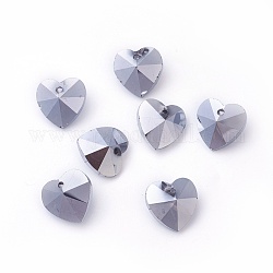 Breloques en verre d'idées de valentines romantiques, pendentifs coeur facetté, couleur d'argent, 14x14x8mm, Trou: 1mm