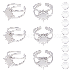 Unicraftale diy sol kits para hacer anillos de dedo, incluye 304 anillo de dedo de acero inoxidable con brazalete abierto engastes de esmalte, Cabuchones de cristal, color acero inoxidable, 20 unidades / caja