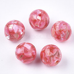 Resin Beads, with Shell, Round, Light Coral, 16.5~17x16~17mm, Hole: 2mm