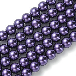 Hebras de cuentas redondas de perlas de vidrio teñidas ecológicas, cordón de algodón rosca, añil, 8mm, agujero: 0.7~1.1 mm, aproximamente 52 pcs / cadena, 15 pulgada