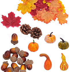 Décorations d'affichage à la maison en plastique sur le thème de l'automne, citrouille et pomme de pin et feuille, couleur mixte, 65~75x80~83x0.1mm, 50 pcs /sachet 