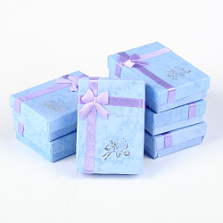 День Святого Валентина представляет пакеты картон кулон ожерелья коробки, с бантом, прямоугольные, светло-стальной синий, 7x5x2 см