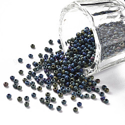 12/0 grado a cuentas redondas de semillas de vidrio, iris de colores metalizados, estilo mate, verde chapado, 12/0, 2x1.5mm, agujero: 0.8 mm, aproximamente 30000 unidades / bolsa