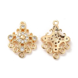 Brass Micro Pave Cubic Zirconia Chandelier Compomnent Links, Flower Connectors, Real 18K Gold Plated, 19.5x14.5x3.5mm, Hole: 1.2mm