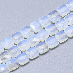 Chapelets de perles d'opalite, facette, carrée, 8~8.5x8~8.5x5mm, Trou: 1mm, Environ 25 pcs/chapelet, 8.0''