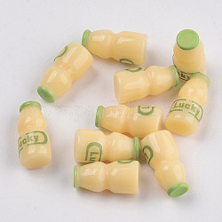 Harz perlen, kein Loch / ungekratzt, Nachahmung einer fettfreien probiotischen Getränkeflasche, mit dem Wort „Glück“ und „Lächeln“ und „schön“ und „glücklich“., hellgrün, 20~22x10~11 mm