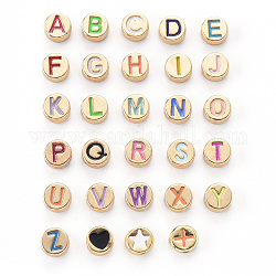 Alloy Enamel Beads, Cadmium Free & Lead Free, Flat Round with Initial Letters and Other Symbol, Light Gold, Letter A~Z, 8x4mm, Hole: 1.5mm, 29 colors, 1pc/color, 29pcs