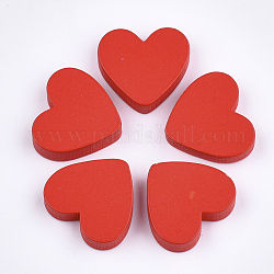 Painted Wooden Cabochons, Heart, Red, 19x21x4.5mm