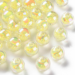 Perles en acrylique transparente, Perle en bourrelet, couleur ab , ronde, jaune, 9.5x9mm, Trou: 2mm, environ 960 pcs/500 g