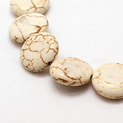 Flachrund synthetischen Türkis Perlen Stränge, gefärbt, weiß, 12x6 mm, Bohrung: 1 mm, ca. 34 Stk. / Strang, 15.7 Zoll