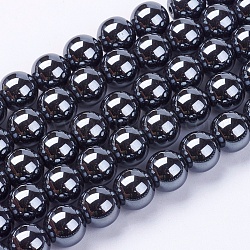 Chapelets de perles en hématite synthétique sans magnétiques, AA grade, ronde, noir, noir, 8mm, Trou: 2.5mm, Environ 53 pcs/chapelet