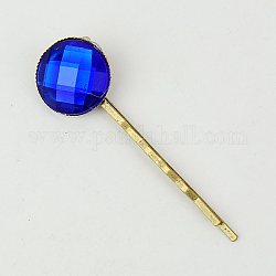 Eisen Haar Bobby Pins, mit Acryl-Strass-Cabochons, Blau, 63 mm