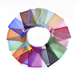 Organza Gift Bags, with Drawstring, High Dense, Rectangle, Mixed Color, 15x10cm