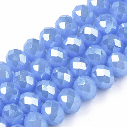Electroplate Glass Beads Strands, Imitation Jade Beads, Pearl Luster Plated, Faceted, Rondelle, Cornflower Blue, 3.5x3mm, Hole: 0.4mm, about 123~127pcs/strand, 13.7~14.1 inch(35~36cm)