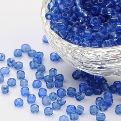 (servizio di reimballaggio disponibile) perline di semi di vetro, trasparente, tondo, blu chiaro, 6/0, 4mm, Foro: 1.5 mm, su 12 g / borsa