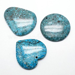 Mixed Shapes Gemstone Fossil Pendants, 39~47x39~40x6~7mm, Hole: 2mm