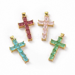 Pendenti in zirconi cubici trasparenti in micro pavè di ottone, croce, religione, colore misto, 32.5x18x5.5mm, Foro: 3.5x5 mm