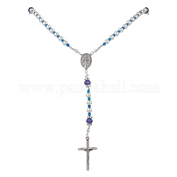 Rosenkranz-Perlenketten aus Acryl und Glas, Halskette mit Anhänger aus Legierung im tibetischen Stil mit Kreuz und Jungfrau Maria, Antik Silber Farbe, 24.09 Zoll (61.2 cm)