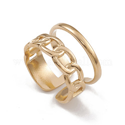 Placage ionique (ip) 304 anneaux de manchette en acier inoxydable, anneau large à élément de chaîne évidé pour femme, véritable 14k plaqué or, 11.8mm, diamètre intérieur: 17 mm