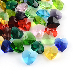 Transparent Glass Heart Pendants, Faceted, Mixed Color, 14x14x8mm, Hole: 1.5mm