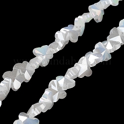 Galvanoplastie des brins de perles de verre papillon, facette, de couleur plaquée ab , blanc, 8x10x5.5mm, Trou: 1.2mm, Environ 100 pcs/chapelet, 29.13'' (74 cm)