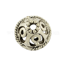 Tibetan Style Alloy Apetalous Hollow Flat Round Bead Caps, Lead Free, Antique Silver, 13x6mm, Hole: 2mm, about 960pcs/1000g