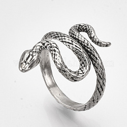 Сплав манжеты кольца пальцев, змея, античное серебро, Размер 8, 18 мм