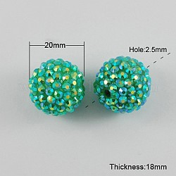 AB Color Chunky Round Resin Rhinestone Bubblegum Ball Beads, Medium Sea Green, 20x18mm, Hole: about 2.5mm
