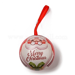 Cajas de recuerdos de almacenamiento de dulces con bolas redondas de hojalata, caja de regalo de bola colgante de metal navideño, santa claus, 16x6.8 cm