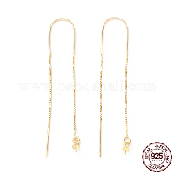 925 Sterling Silver Ear Thread with Peg Bails, U-shape Link with Long Chain Stud Earring Findings, for Half Drilled Beads, Golden, 87.5mm, Pin: 0.7mm and 0.6mm(for half drilled beads)