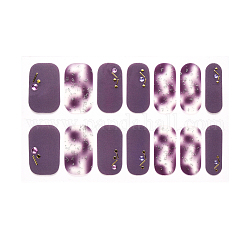 Envolturas de uñas ombre de cobertura completa, tiras de uñas de calle de color en polvo con purpurina, autoadhesivo, para decoraciones con puntas de uñas, púrpura medio, 24x8mm, 14pcs / hoja
