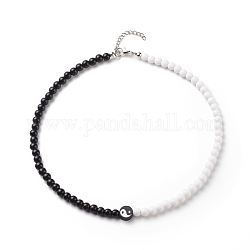 Yin Yang & Acryl runde Perlenkette aus Fimo für Frauen, Schwarz und Weiß, 15.75 Zoll (40 cm)