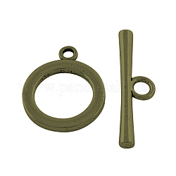 Tibetan Style Alloy Ring Toggle Clasps, Cadmium Free & Nickel Free & Lead Free, Antique Bronze, Ring:25.5x21x2mm, hole: 2.5mm, Bar: 35x9x3mm, hole: 4mm, about 225sets/1000g